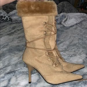 Tan high heel winter boots